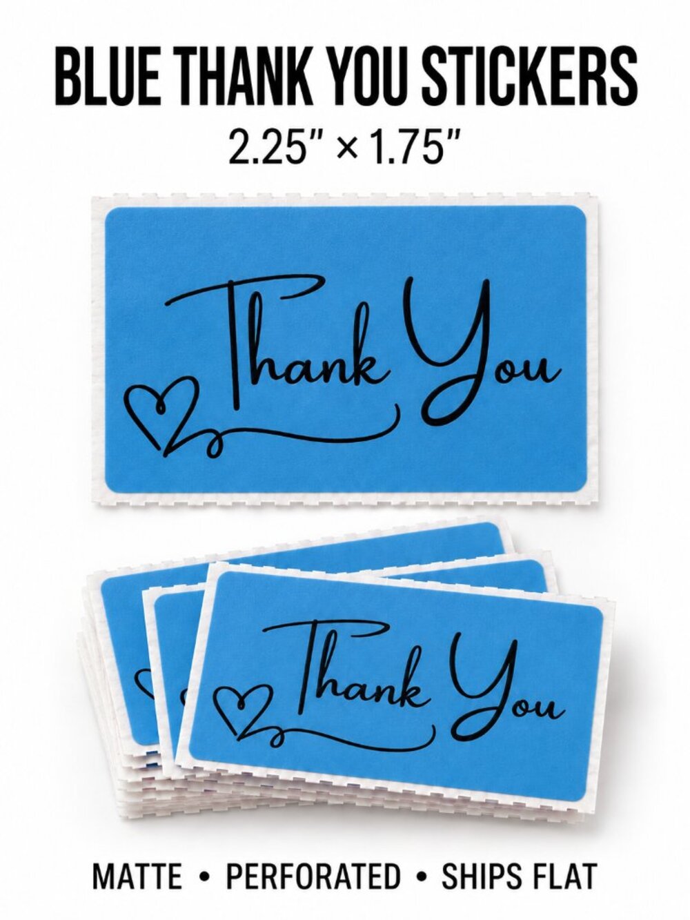 200 Blue Thank You Stickers Rectangle Small Business Packaging Labels 2.25x1.75